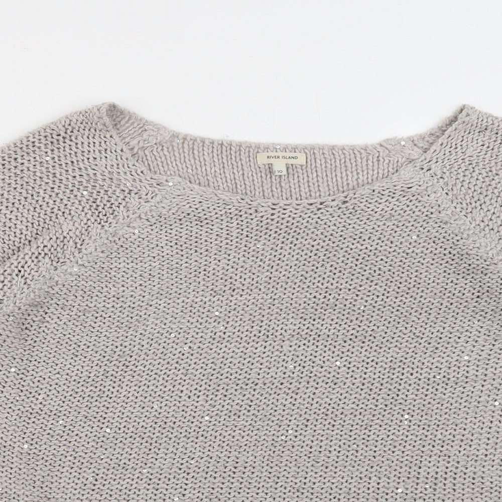 River Island Womens Grey Round Neck  Acrylic Pullover Jumper Size 10