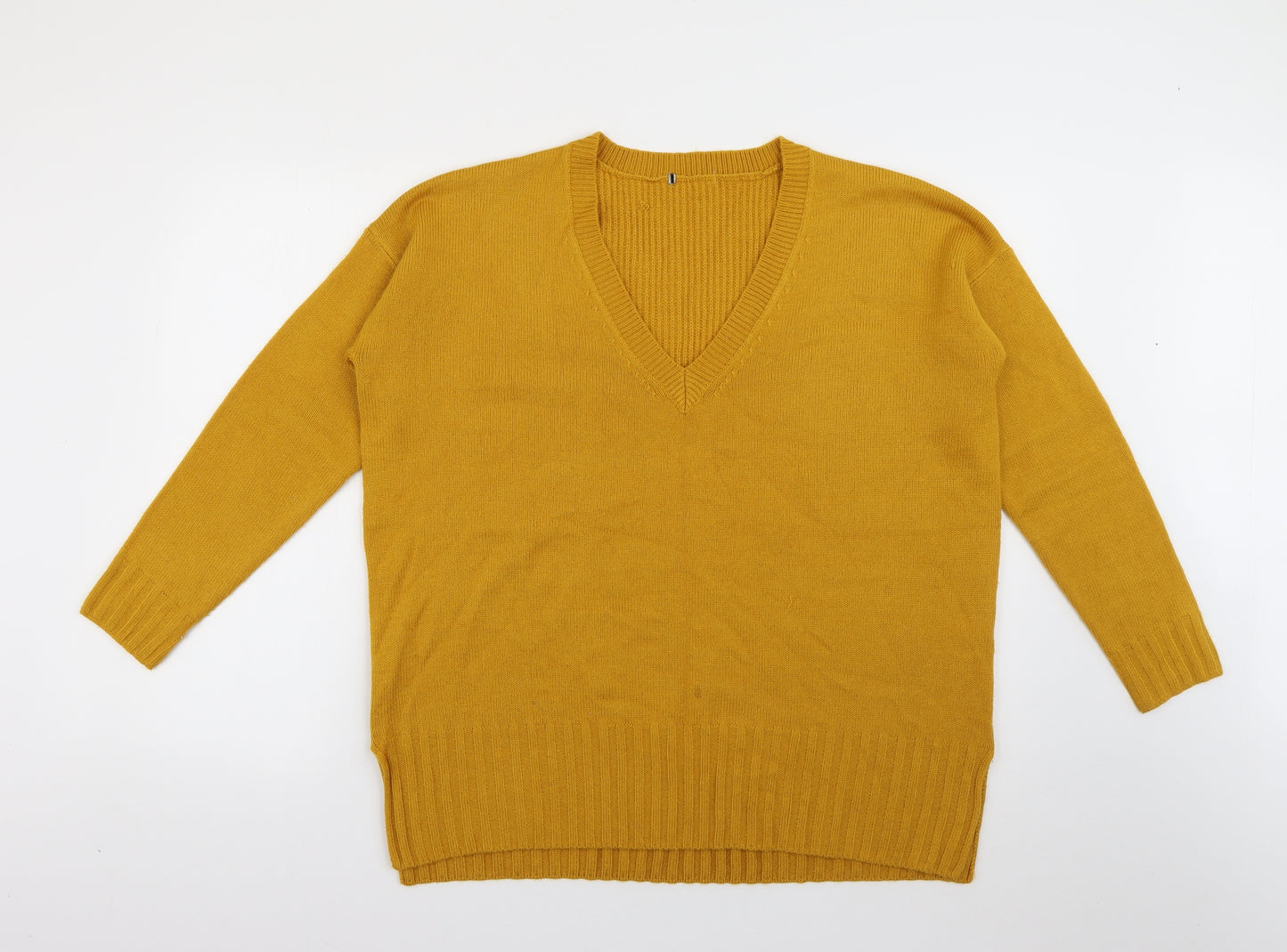 TU Womens Yellow V-Neck  Acrylic Pullover Jumper Size 16