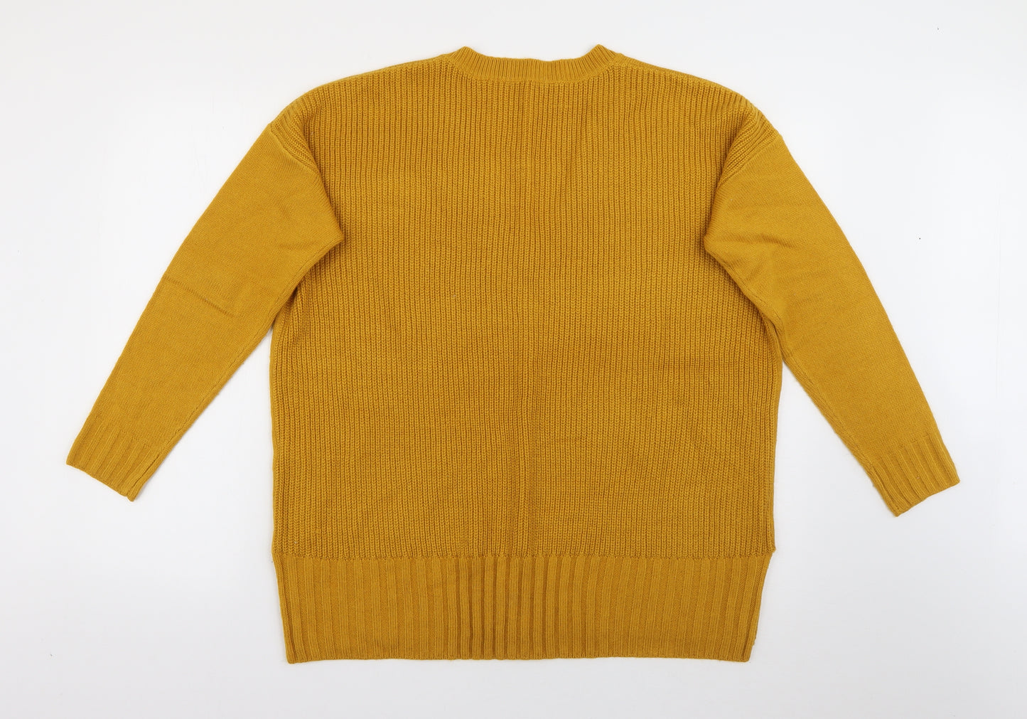 TU Womens Yellow V-Neck  Acrylic Pullover Jumper Size 16