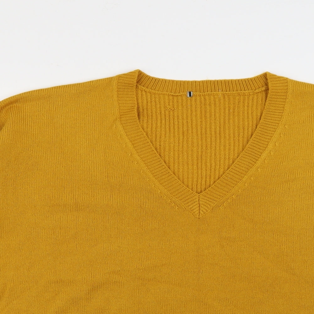TU Womens Yellow V-Neck  Acrylic Pullover Jumper Size 16