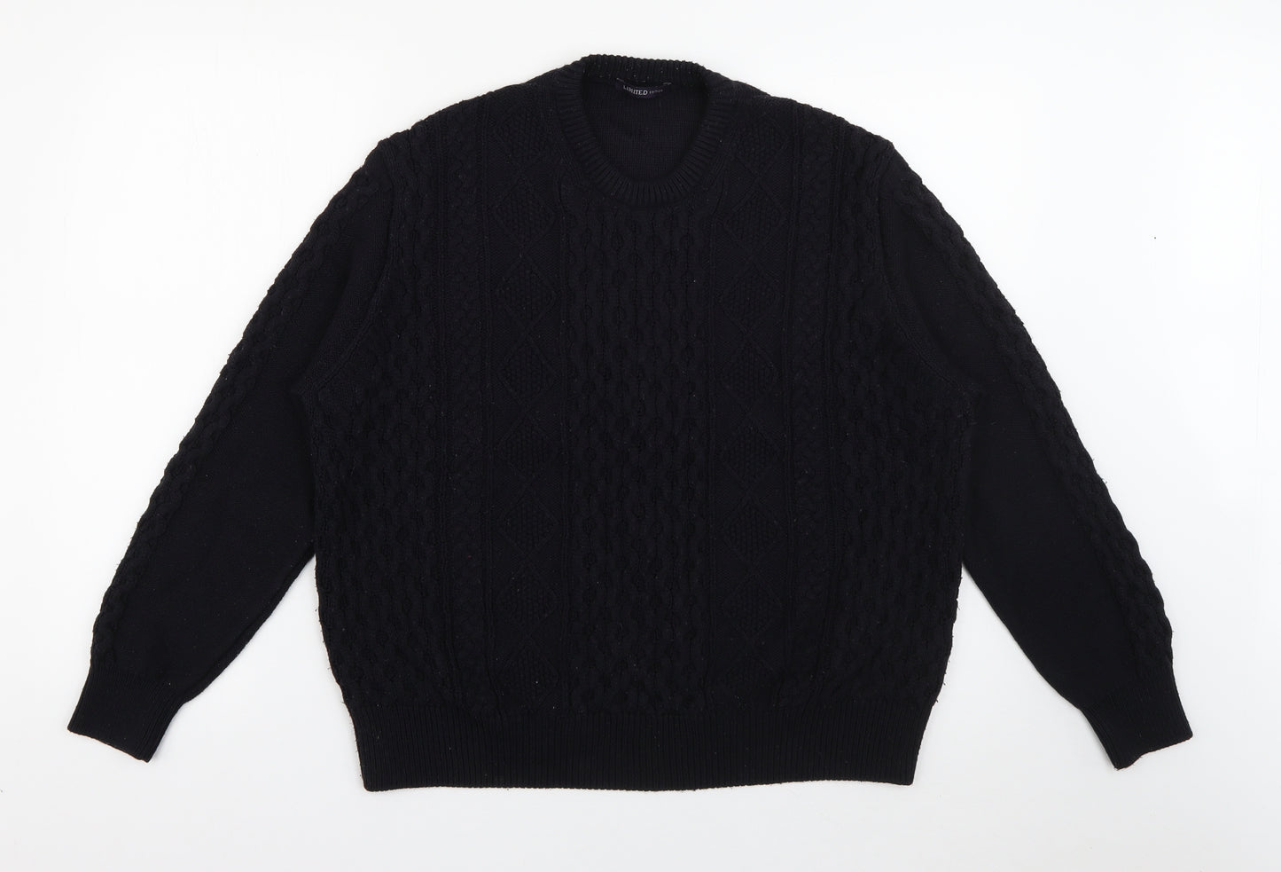 Marks and Spencer Womens Black Crew Neck Argyle/Diamond Acrylic Pullover Jumper Size 18