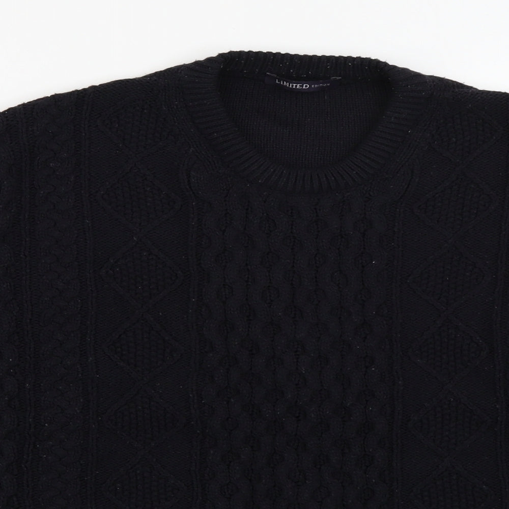 Marks and Spencer Womens Black Crew Neck Argyle/Diamond Acrylic Pullover Jumper Size 18