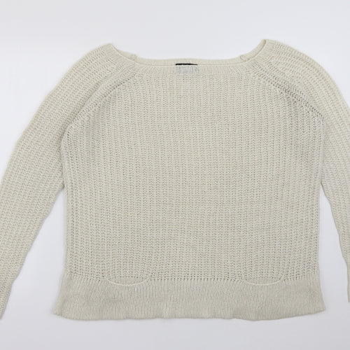 Cecilia Fashion Womens White Square Neck  Acrylic Pullover Jumper Size M