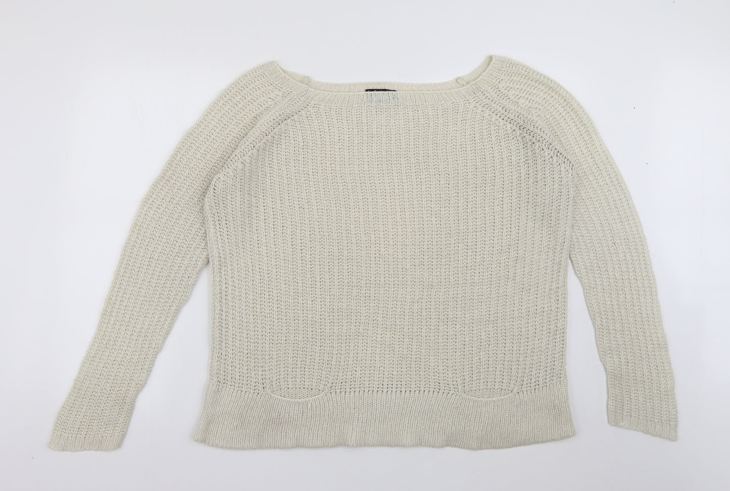 Cecilia Fashion Womens White Square Neck  Acrylic Pullover Jumper Size M