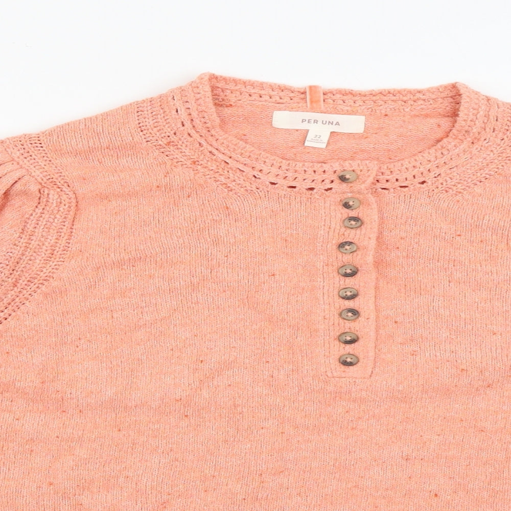 Per Una Womens Pink Round Neck  Cotton Pullover Jumper Size 22