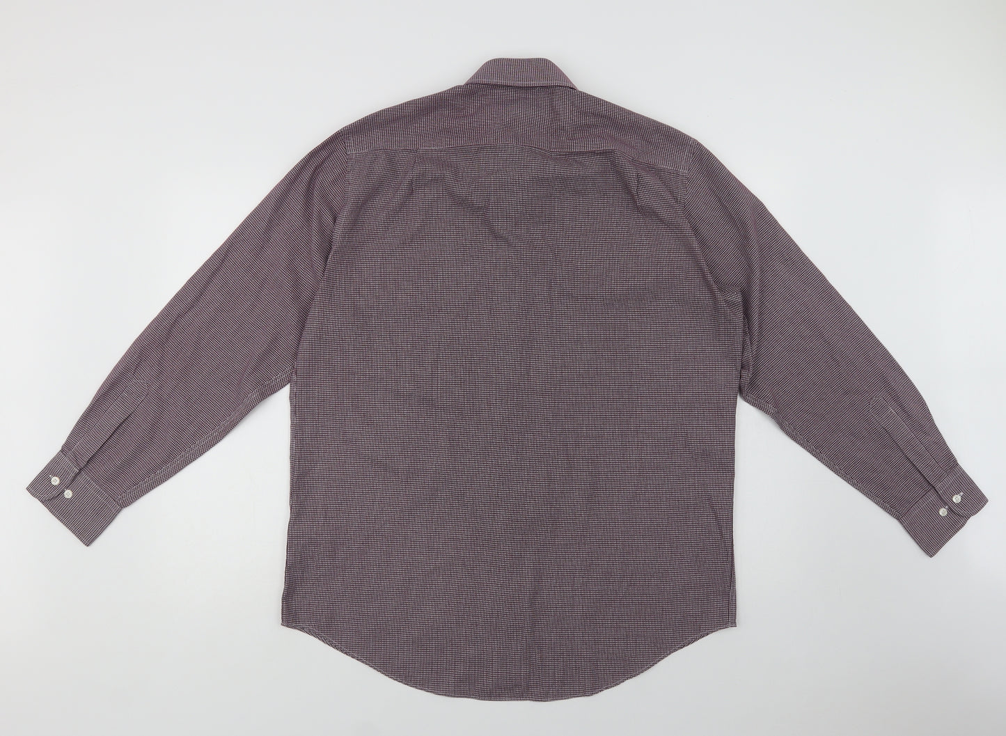 Marks Mens Purple Check Polyester  Dress Shirt Size 16 Collared Button