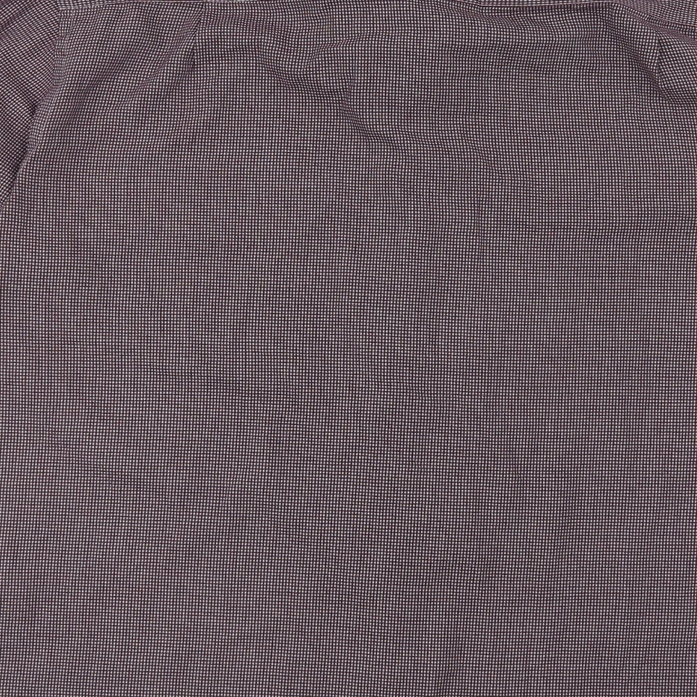 Marks Mens Purple Check Polyester  Dress Shirt Size 16 Collared Button