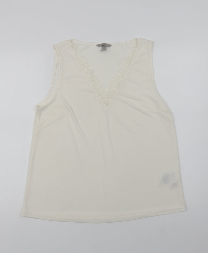 H&M Womens Ivory  Polyester Basic Blouse Size M V-Neck - Lace Detail