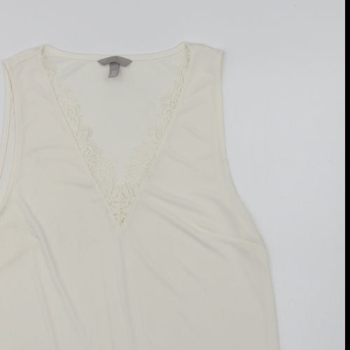 H&M Womens Ivory  Polyester Basic Blouse Size M V-Neck - Lace Detail