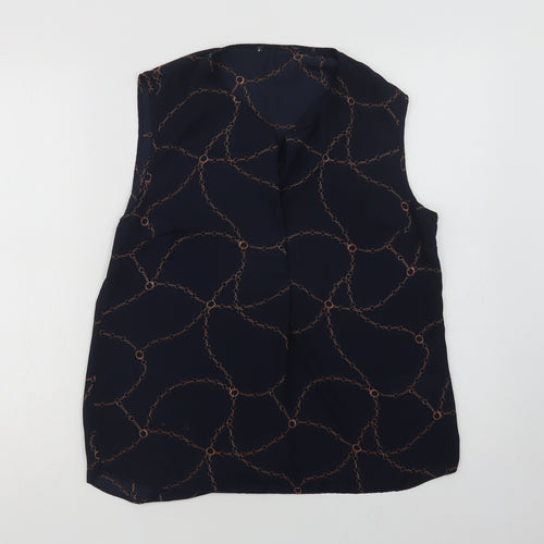 Primark Womens Blue Geometric Polyester Basic Blouse Size 14 V-Neck