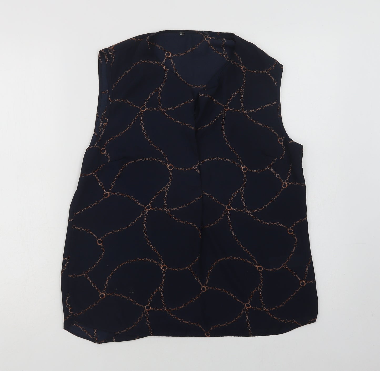 Primark Womens Blue Geometric Polyester Basic Blouse Size 14 V-Neck