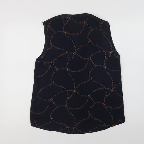 Primark Womens Blue Geometric Polyester Basic Blouse Size 14 V-Neck