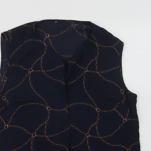 Primark Womens Blue Geometric Polyester Basic Blouse Size 14 V-Neck