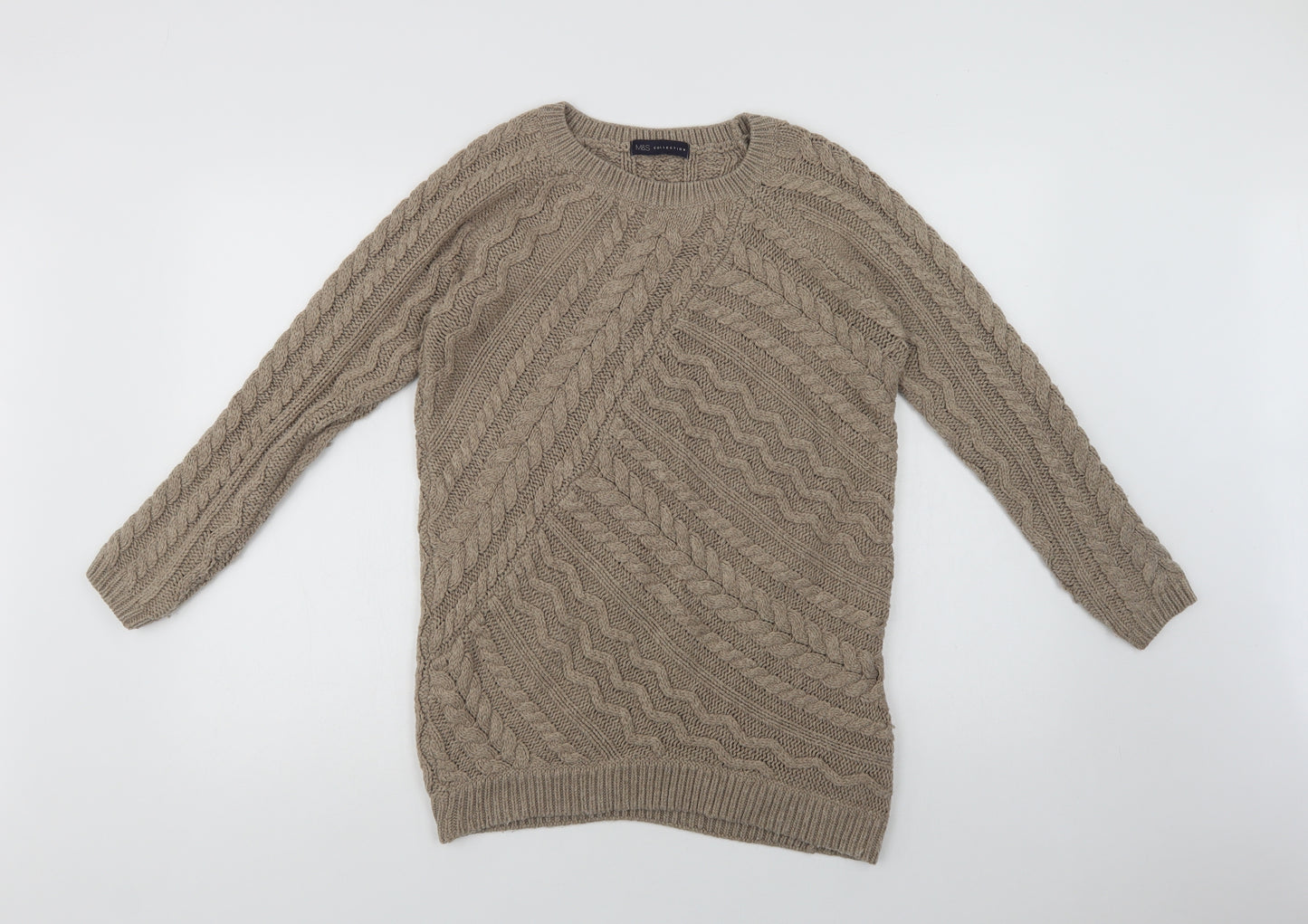 Marks and Spencer Womens Beige Crew Neck  Acrylic Pullover Jumper Size 10