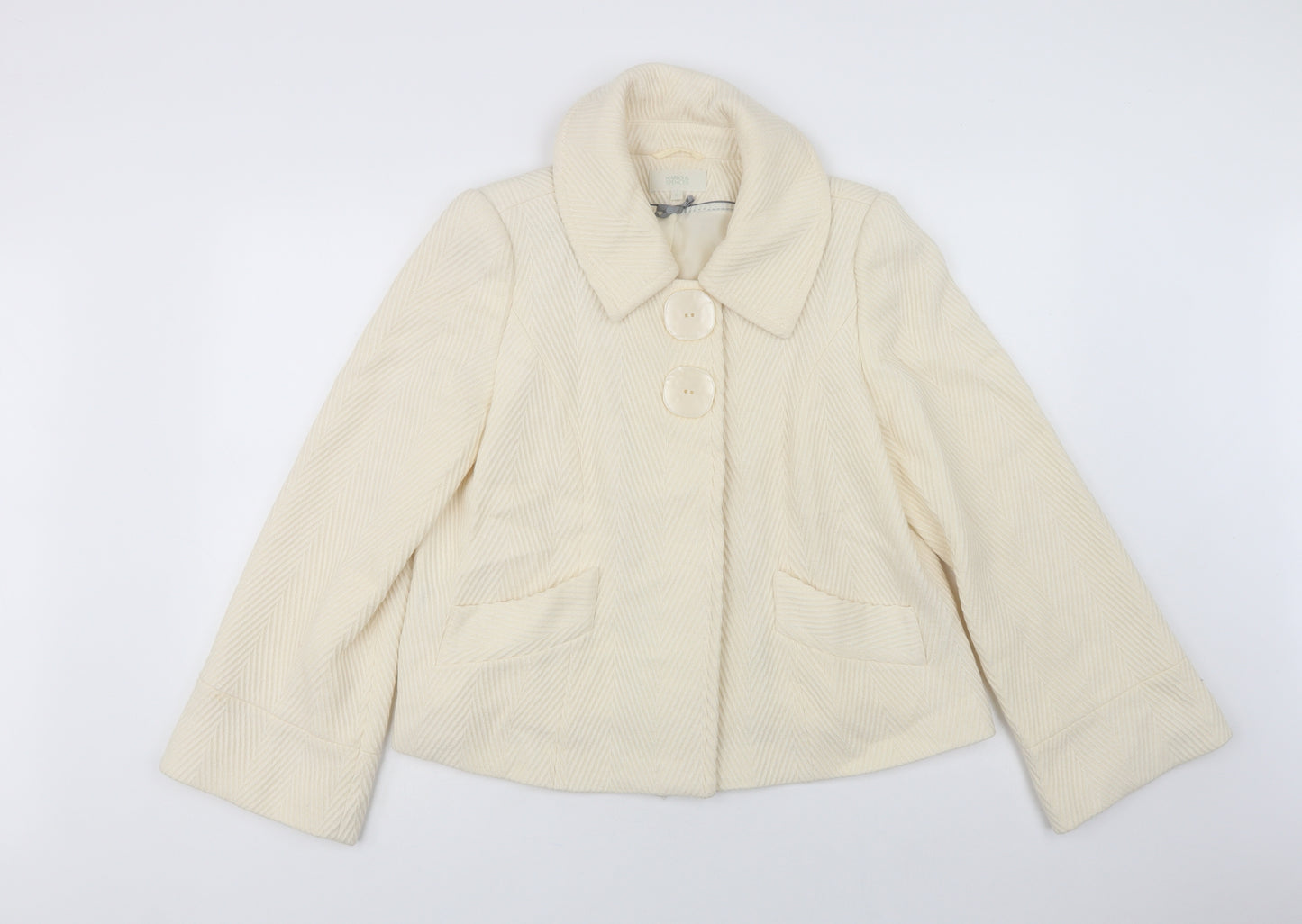Marks and Spencer Womens Ivory   Pea Coat Coat Size 12  Snap