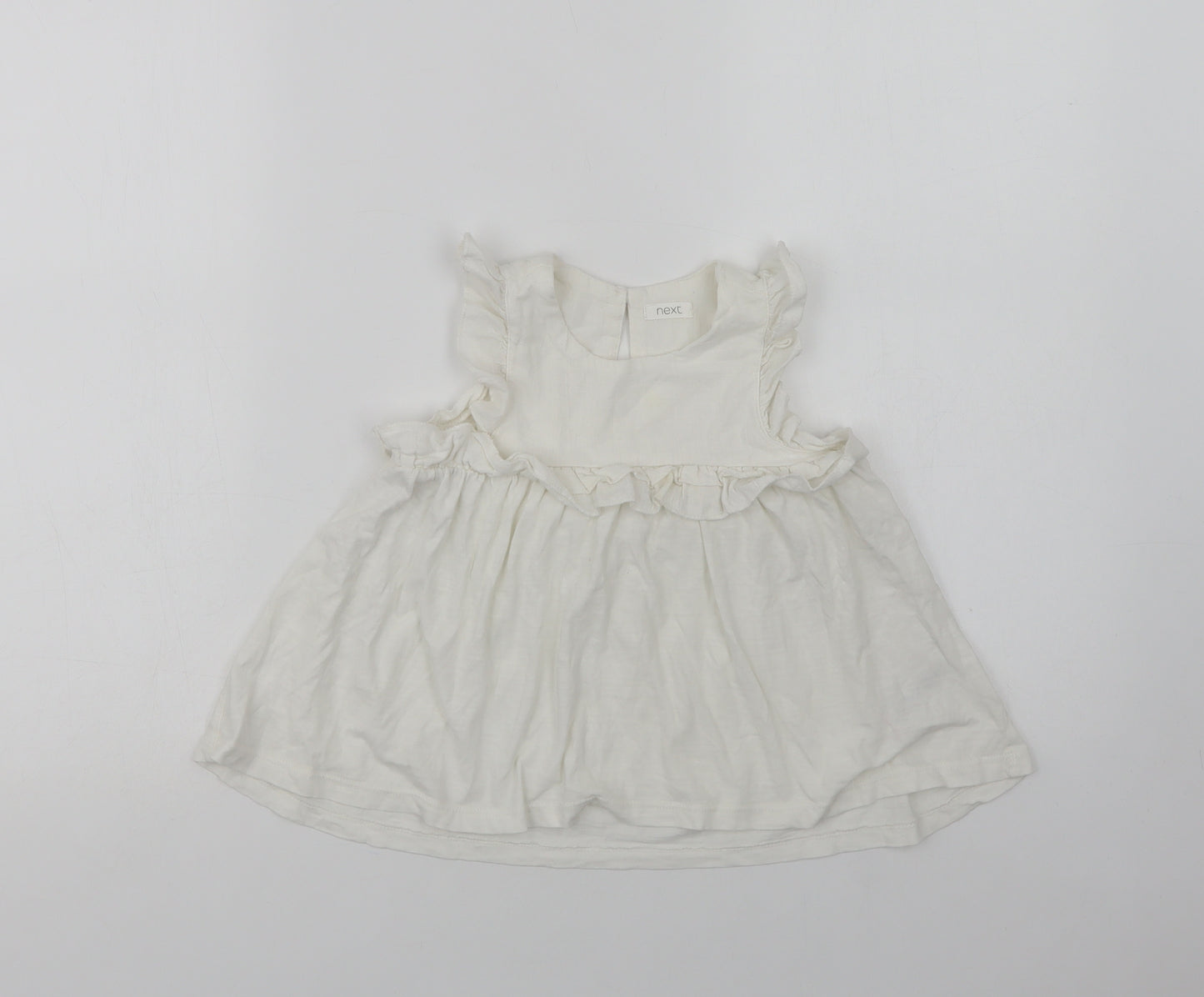 NEXT Girls White  Cotton Basic Blouse Size 3 Years Crew Neck Button