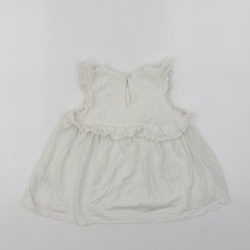 NEXT Girls White  Cotton Basic Blouse Size 3 Years Crew Neck Button