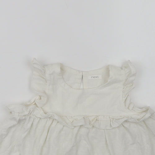 NEXT Girls White  Cotton Basic Blouse Size 3 Years Crew Neck Button