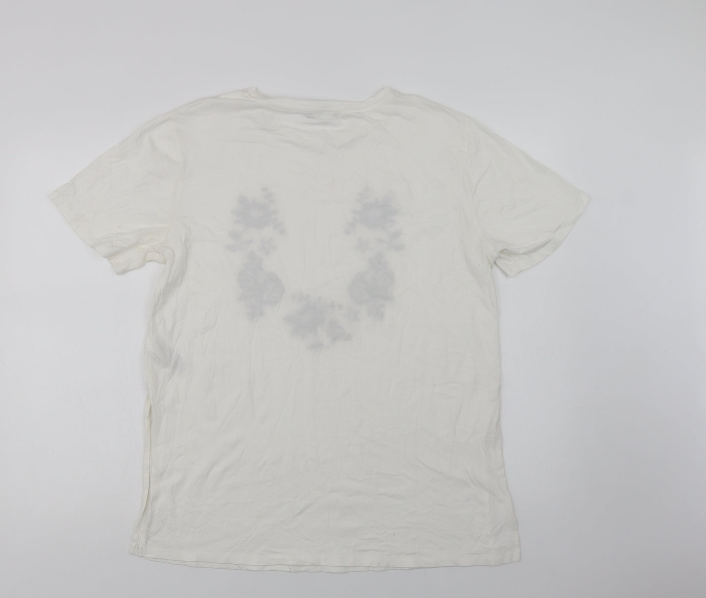 Marks and Spencer Womens White Floral Cotton Basic Blouse Size 14 Crew Neck