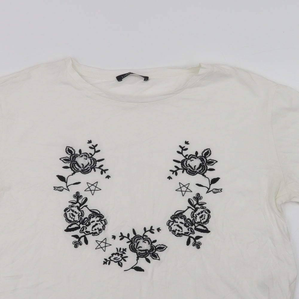 Marks and Spencer Womens White Floral Cotton Basic Blouse Size 14 Crew Neck