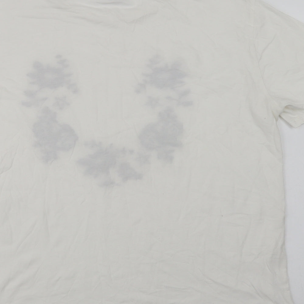 Marks and Spencer Womens White Floral Cotton Basic Blouse Size 14 Crew Neck