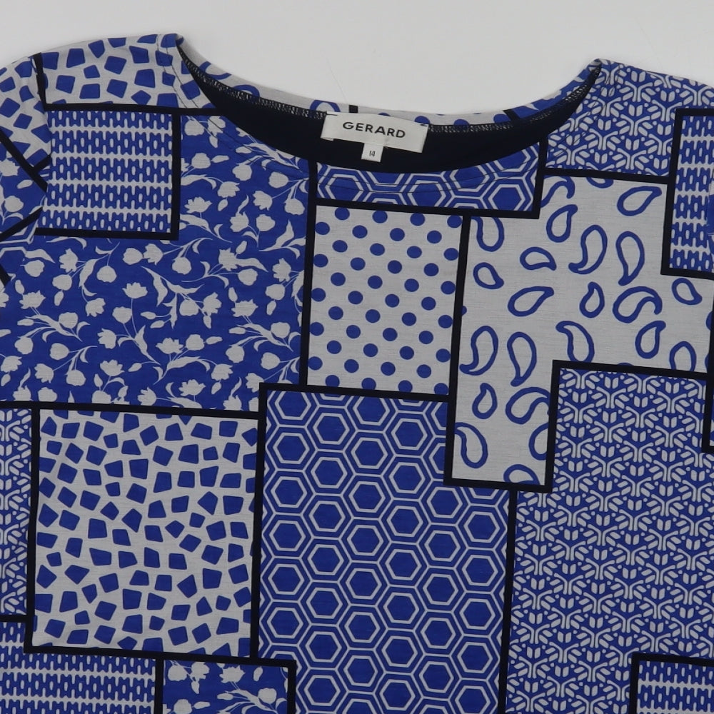 Gerard Womens Blue Geometric Polyester Basic Blouse Size 14 Round Neck