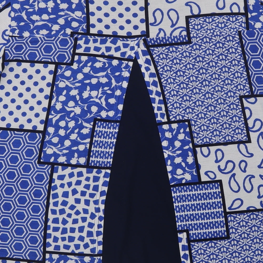 Gerard Womens Blue Geometric Polyester Basic Blouse Size 14 Round Neck