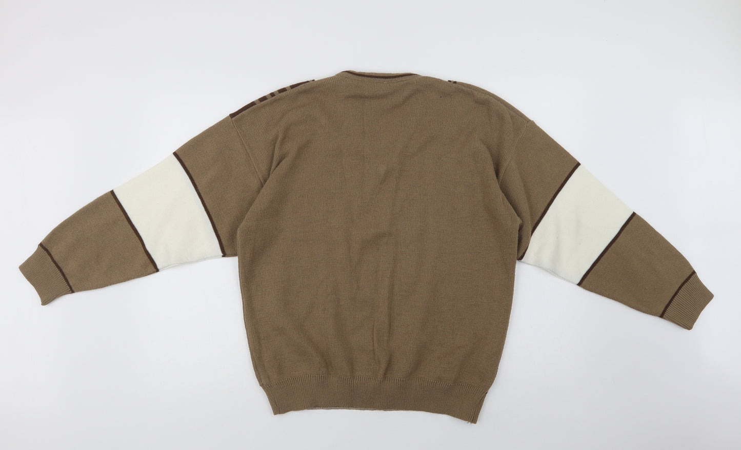Harvey Anderson Mens Beige V-Neck Geometric Acrylic Pullover Jumper Size M