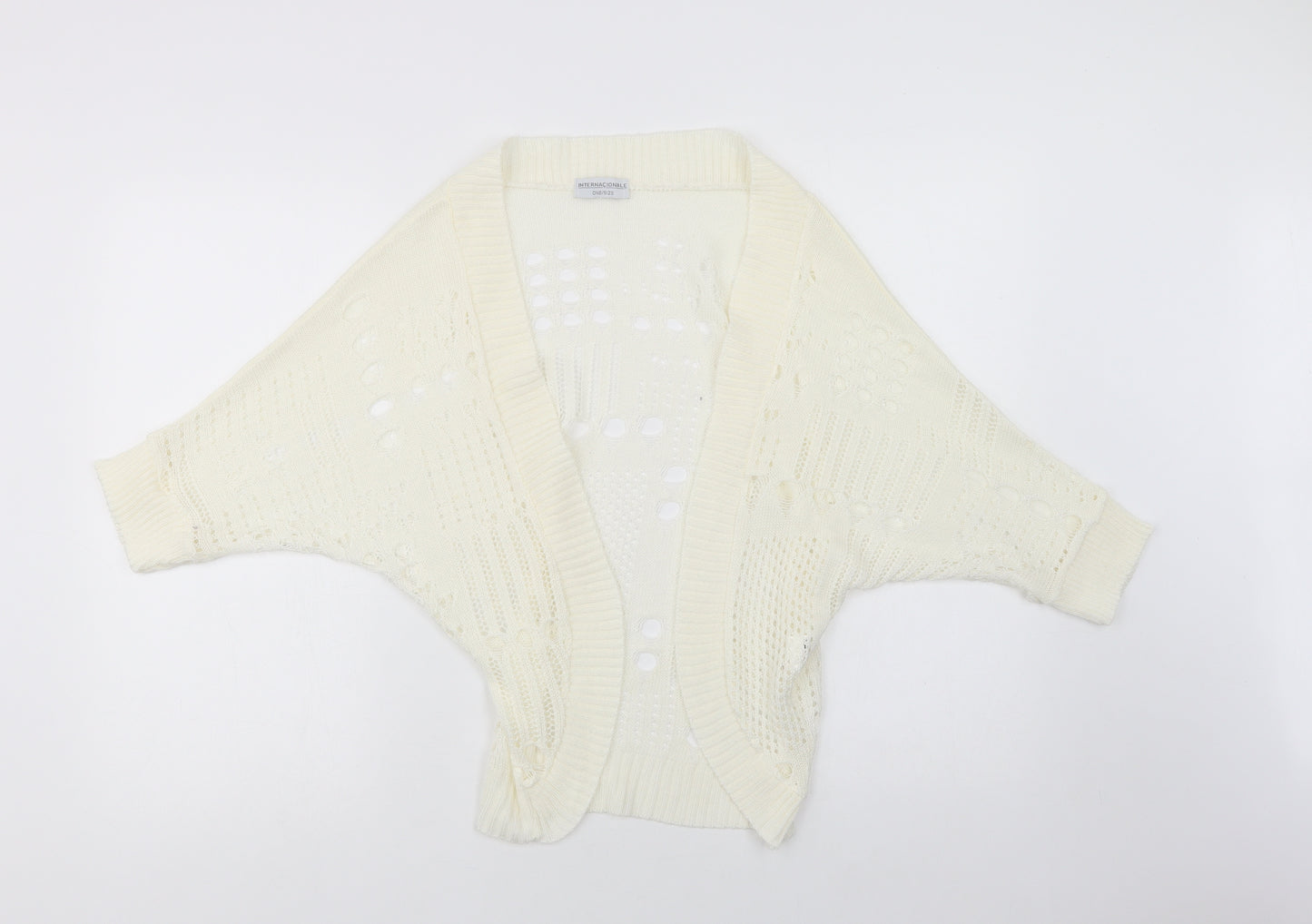 Internacionale Womens Ivory V-Neck  Acrylic Cardigan Jumper One Size