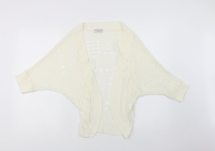 Internacionale Womens Ivory V-Neck  Acrylic Cardigan Jumper One Size