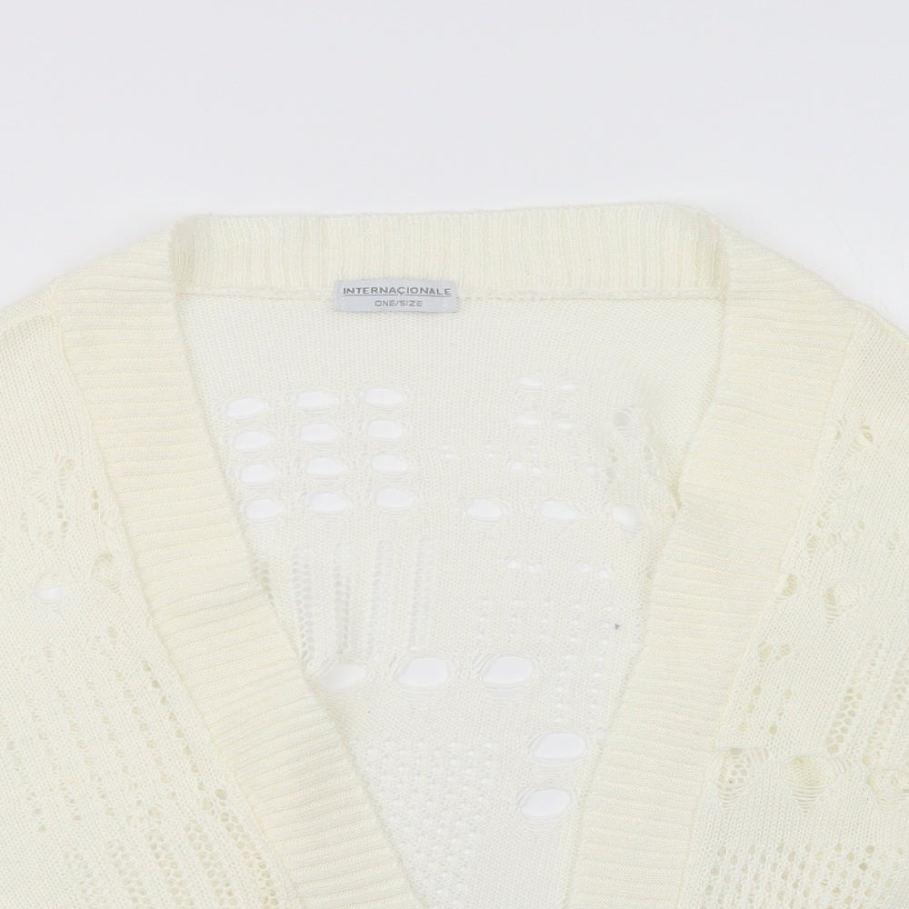 Internacionale Womens Ivory V-Neck  Acrylic Cardigan Jumper One Size