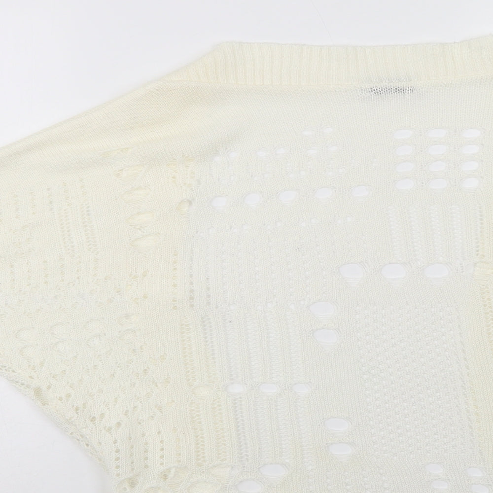 Internacionale Womens Ivory V-Neck  Acrylic Cardigan Jumper One Size