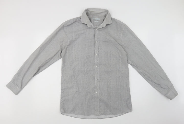 Red Herr Mens Grey Geometric Polyester  Dress Shirt Size 15.5 Collared Button