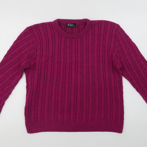 CHIC Womens Purple Crew Neck  Acrylic Pullover Jumper Size L