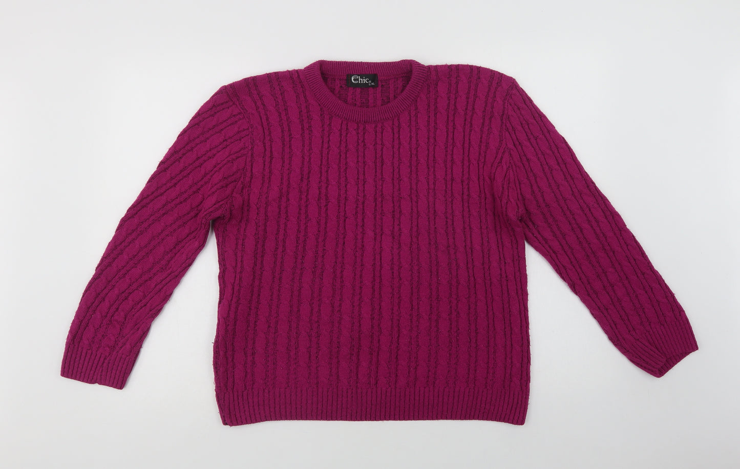 CHIC Womens Purple Crew Neck  Acrylic Pullover Jumper Size L