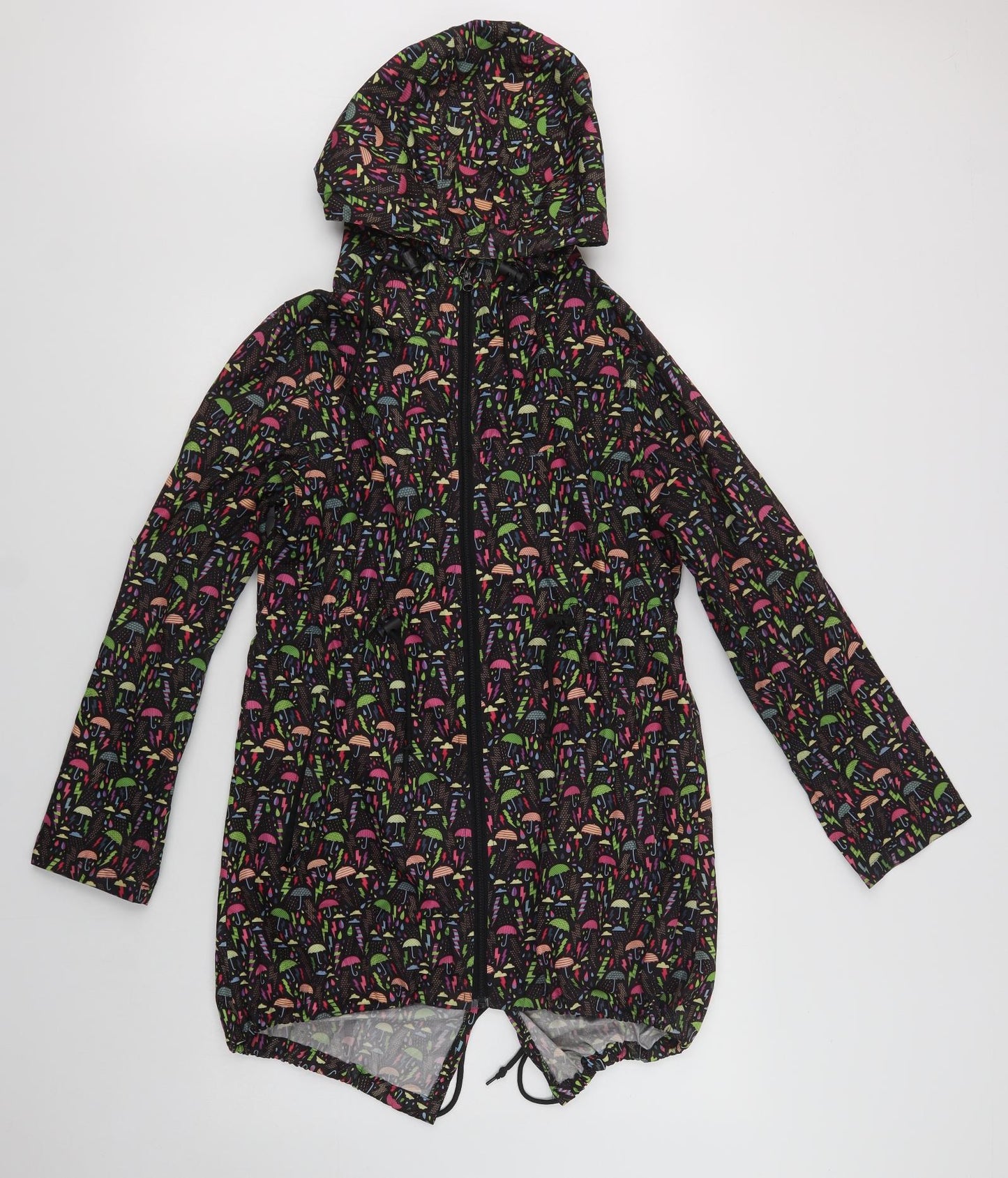 Primark Womens Black Geometric  Rain Coat Coat Size XS  Zip - Umbrella Print