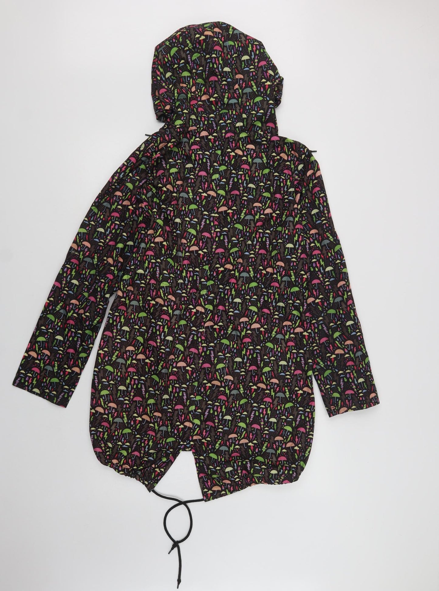 Primark Womens Black Geometric  Rain Coat Coat Size XS  Zip - Umbrella Print