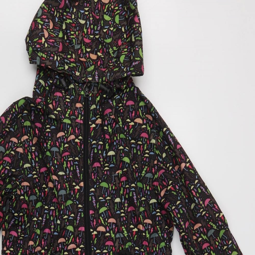 Primark Womens Black Geometric  Rain Coat Coat Size XS  Zip - Umbrella Print