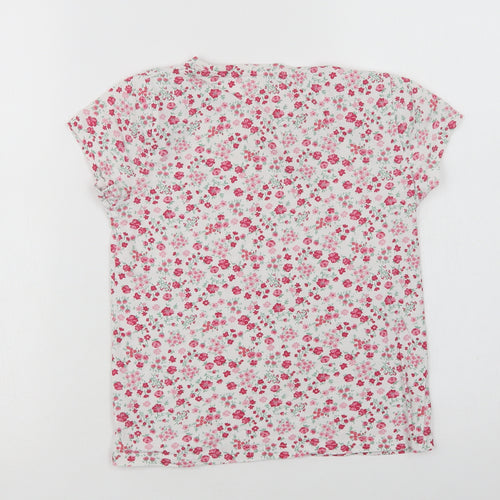 F&F Girls White Floral Cotton Basic T-Shirt Size 8-9 Years Crew Neck