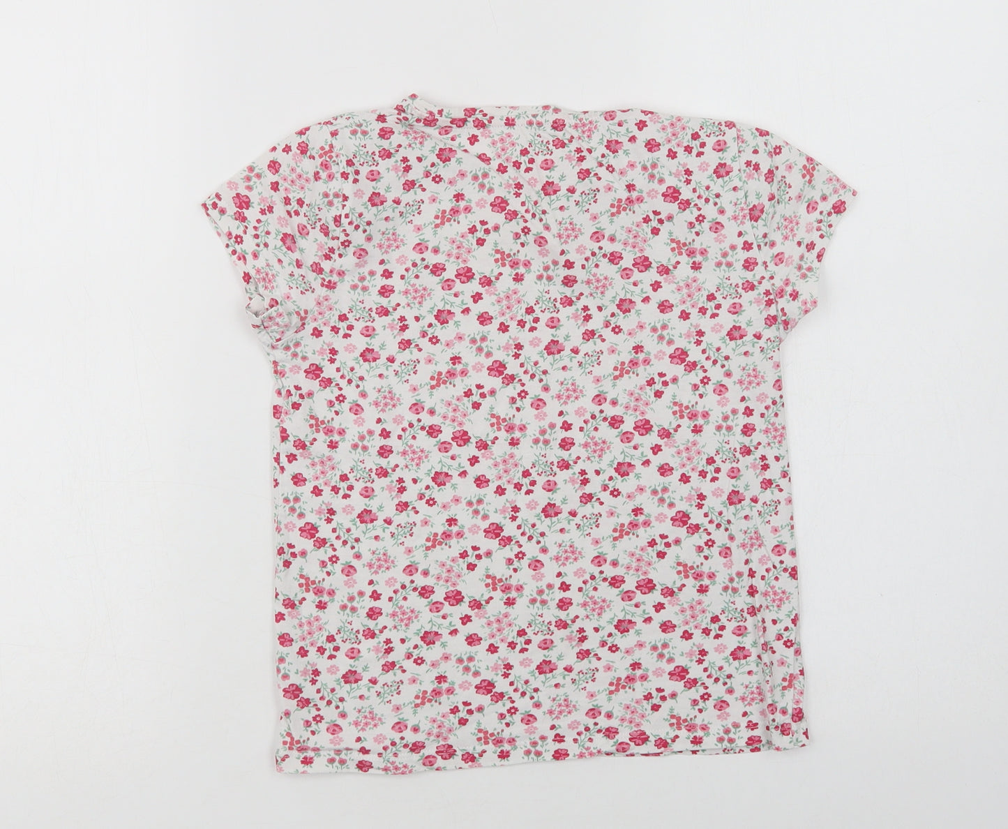 F&F Girls White Floral Cotton Basic T-Shirt Size 8-9 Years Crew Neck