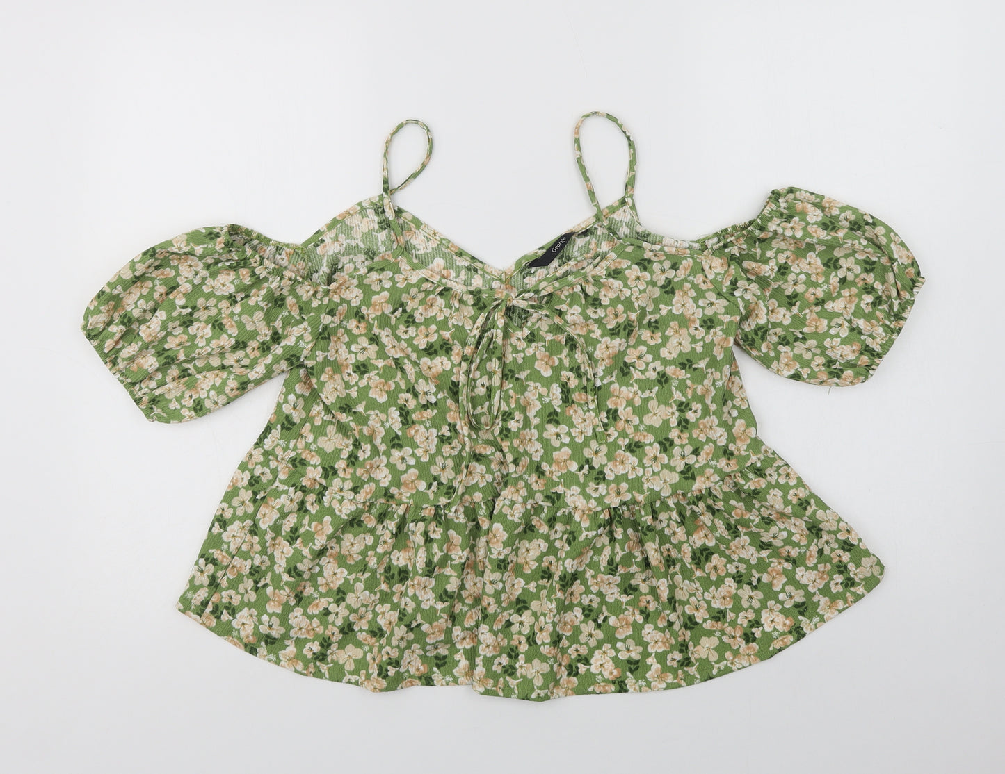 George Womens Green Floral Polyacrylate Fibre Basic Blouse Size 8 V-Neck