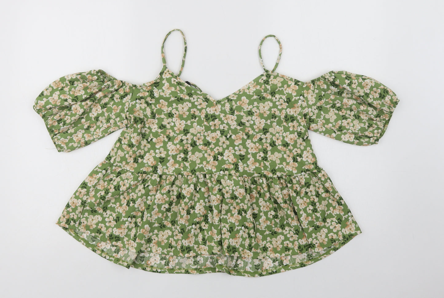 George Womens Green Floral Polyacrylate Fibre Basic Blouse Size 8 V-Neck
