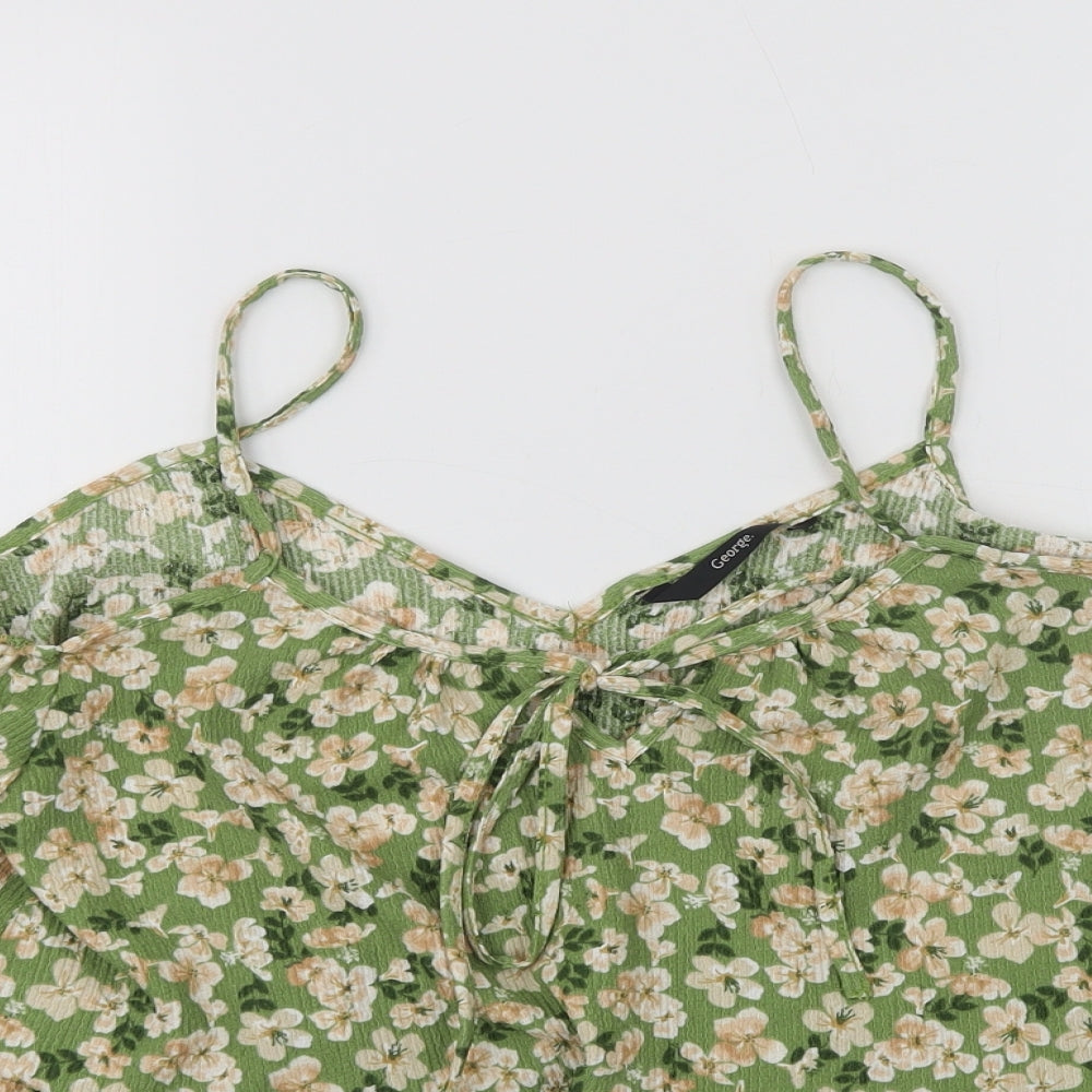 George Womens Green Floral Polyacrylate Fibre Basic Blouse Size 8 V-Neck