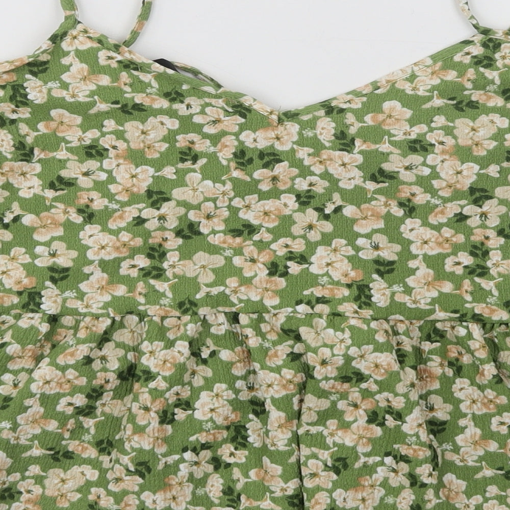 George Womens Green Floral Polyacrylate Fibre Basic Blouse Size 8 V-Neck