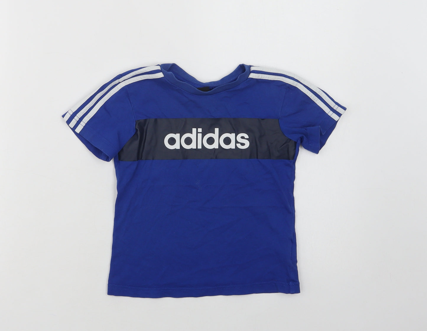 adidas Boys Blue  Cotton Basic T-Shirt Size 3-4 Years Crew Neck