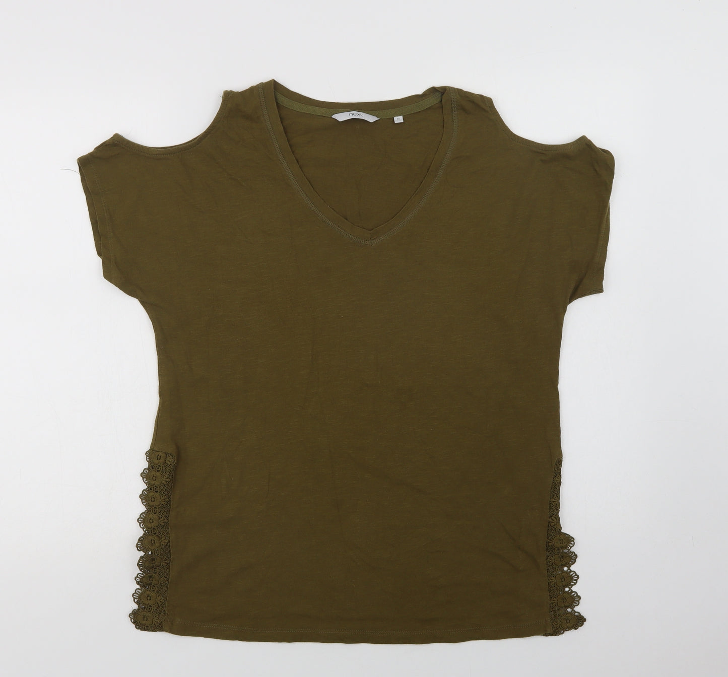 NEXT Womens Green  Cotton Basic Blouse Size 16 V-Neck - Lace Detail