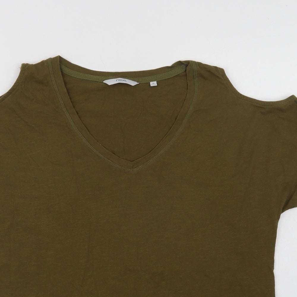 NEXT Womens Green  Cotton Basic Blouse Size 16 V-Neck - Lace Detail