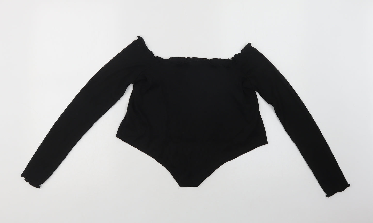 Stylewise Womens Black  Polyester Cropped Blouse Size 12 Off the Shoulder