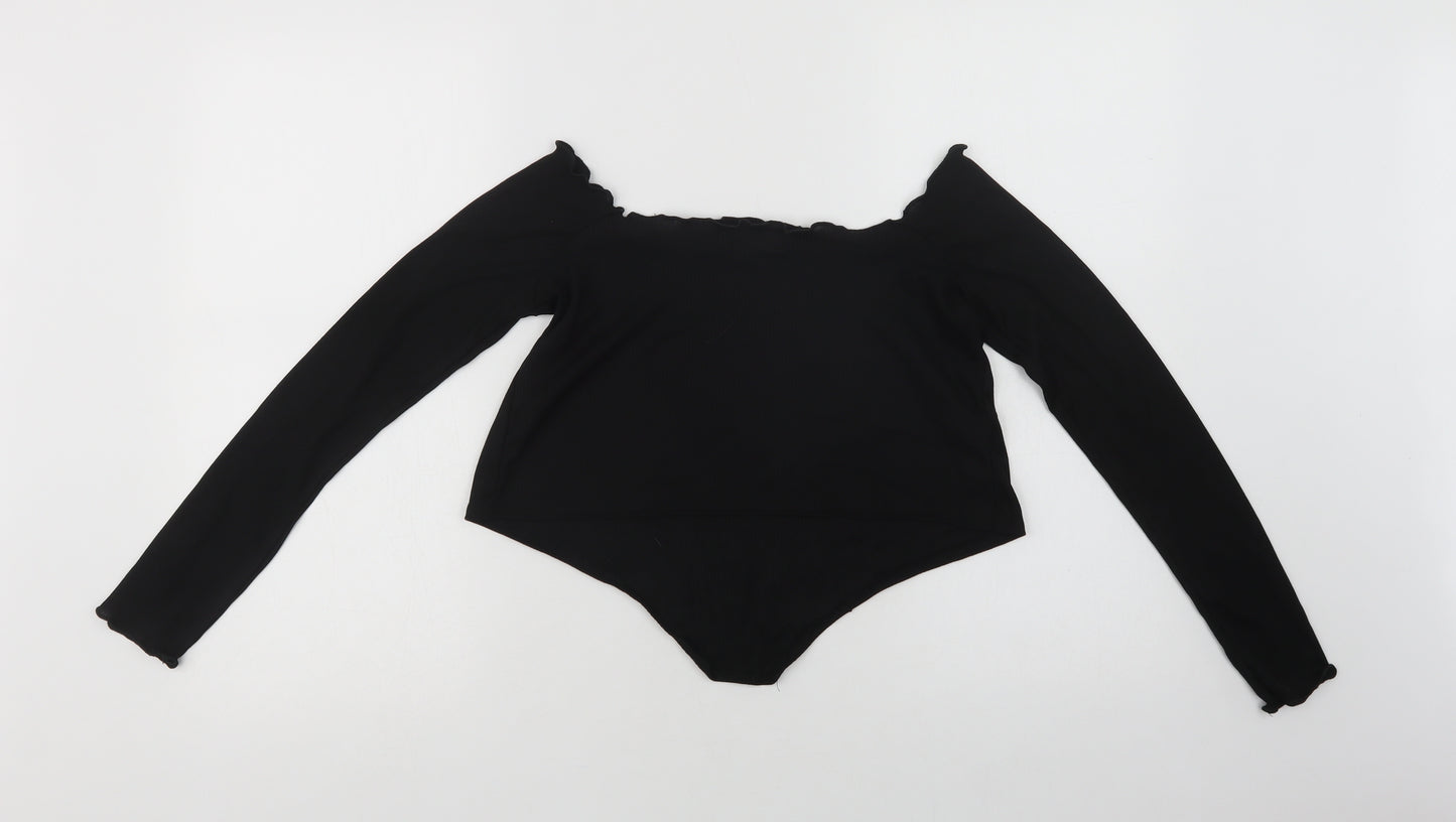 Stylewise Womens Black  Polyester Cropped Blouse Size 12 Off the Shoulder