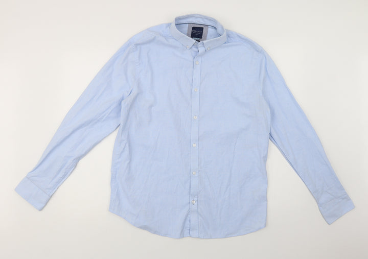 Steel & Jelly Mens Blue Cotton Button-Up Size M Collared Button